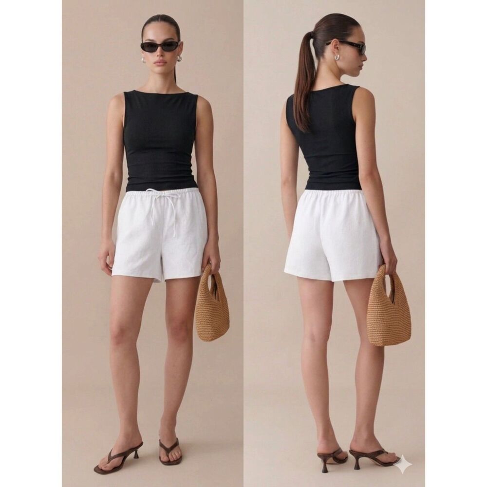 Few Moda x CAARA The Weekend White Linen Shorts Women's M NWT